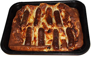 Toad in the hole cooked in roasting tin